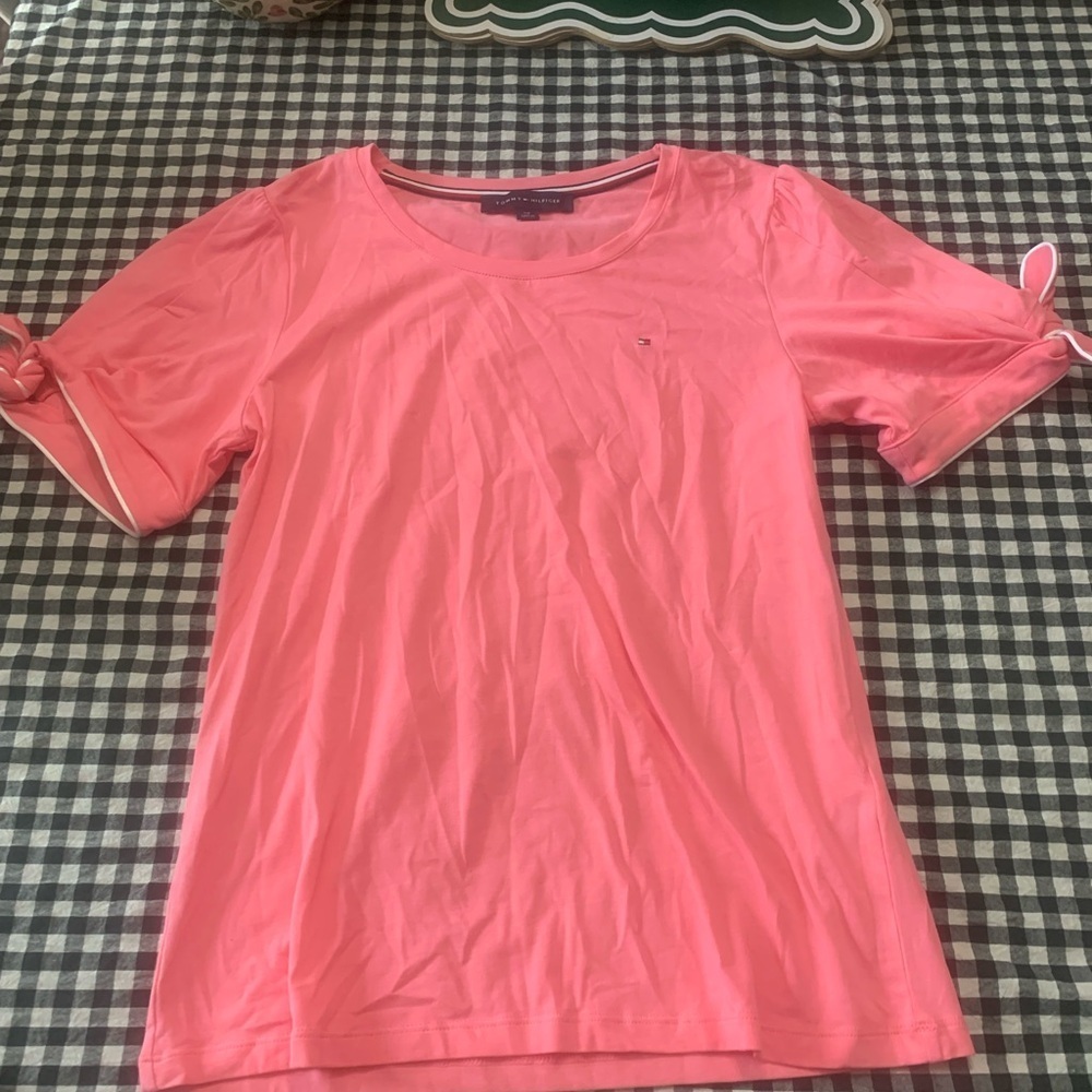 Tommy Hilfiger Coral Short Sleeve Top with Bow Details